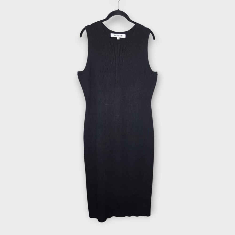 Henning Black Ribbed Knit Sleeveless Fitted Sheath Midi Dress Women's XL